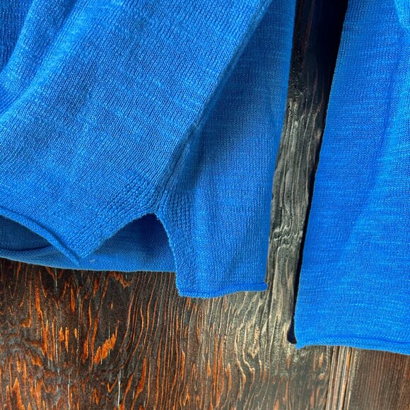 Eileen Fisher Coastal Blue Linen Cotton V-Neck Oversized Loose Knit Sweater - Picture 3 of 7